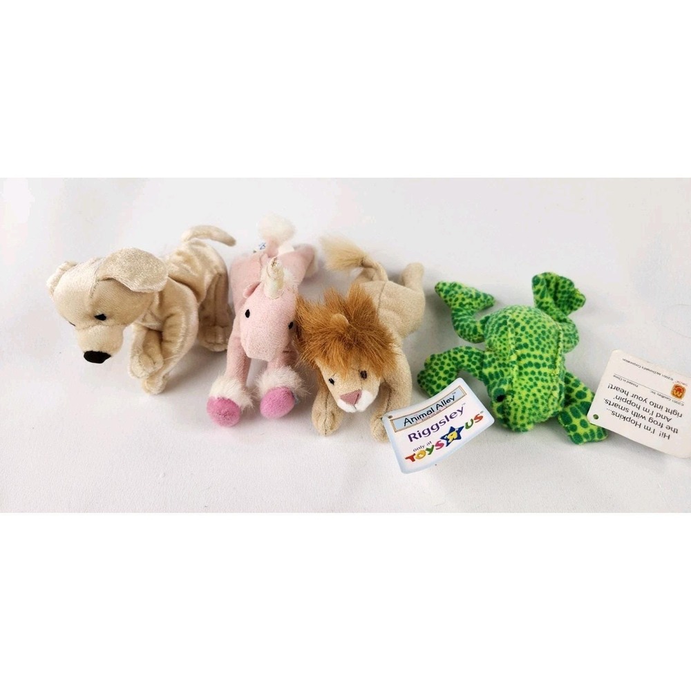 Vintage Toys R Us Mini Plush Frog Lion Dog Unicorn Plush 2001 Animal Alley Puppy